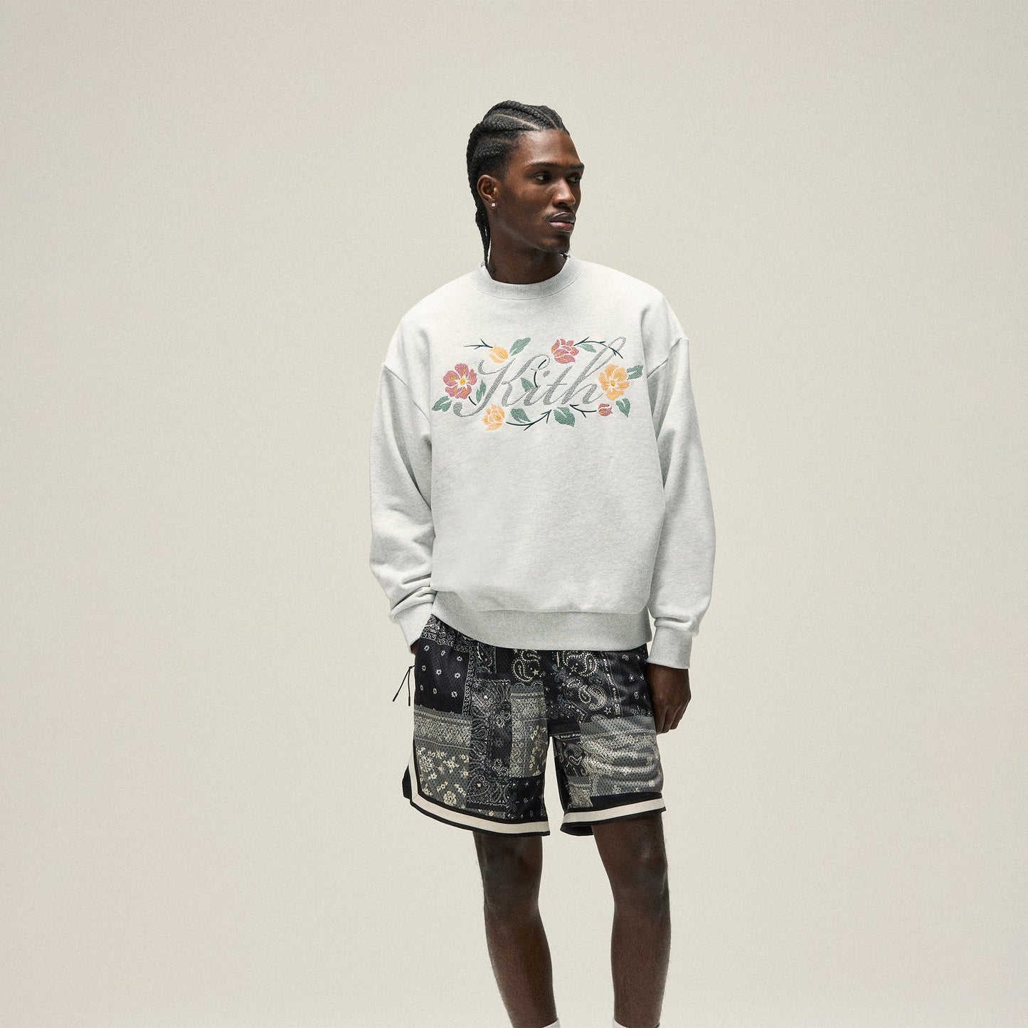 Men Kith Kith Floral Script Nelson Crewneck - Light Heather Grey