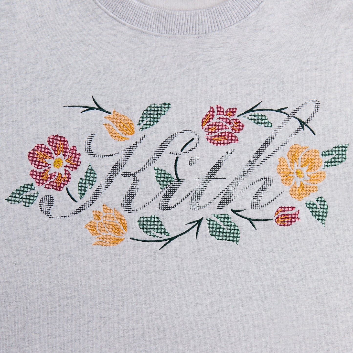 Men Kith Kith Floral Script Nelson Crewneck - Light Heather Grey
