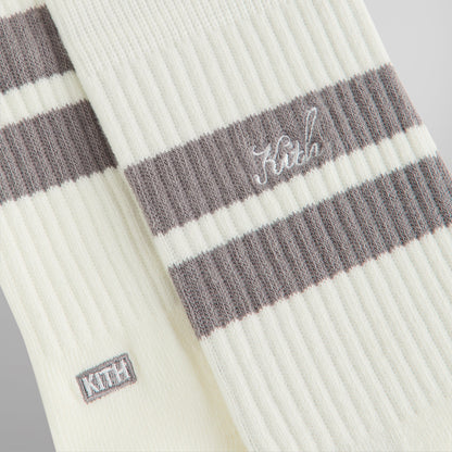 Men Kith Kith Double Stripe Script Embroidered Cotton Crew Socks - Argon