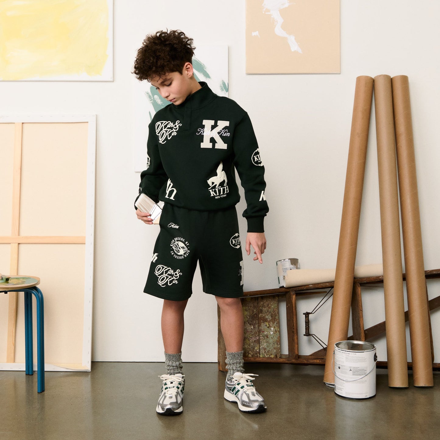 Kids Kith Kith Kids Logo Hunter Pullover - Stadium