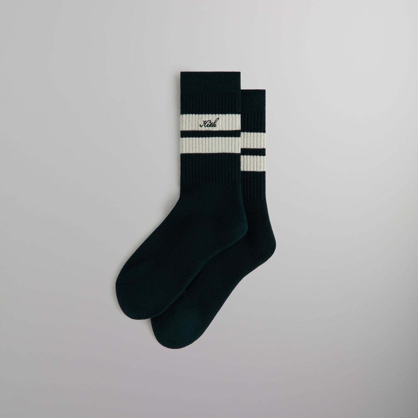 Men Kith Kith Double Stripe Script Embroidered Cotton Crew Socks - Stadium