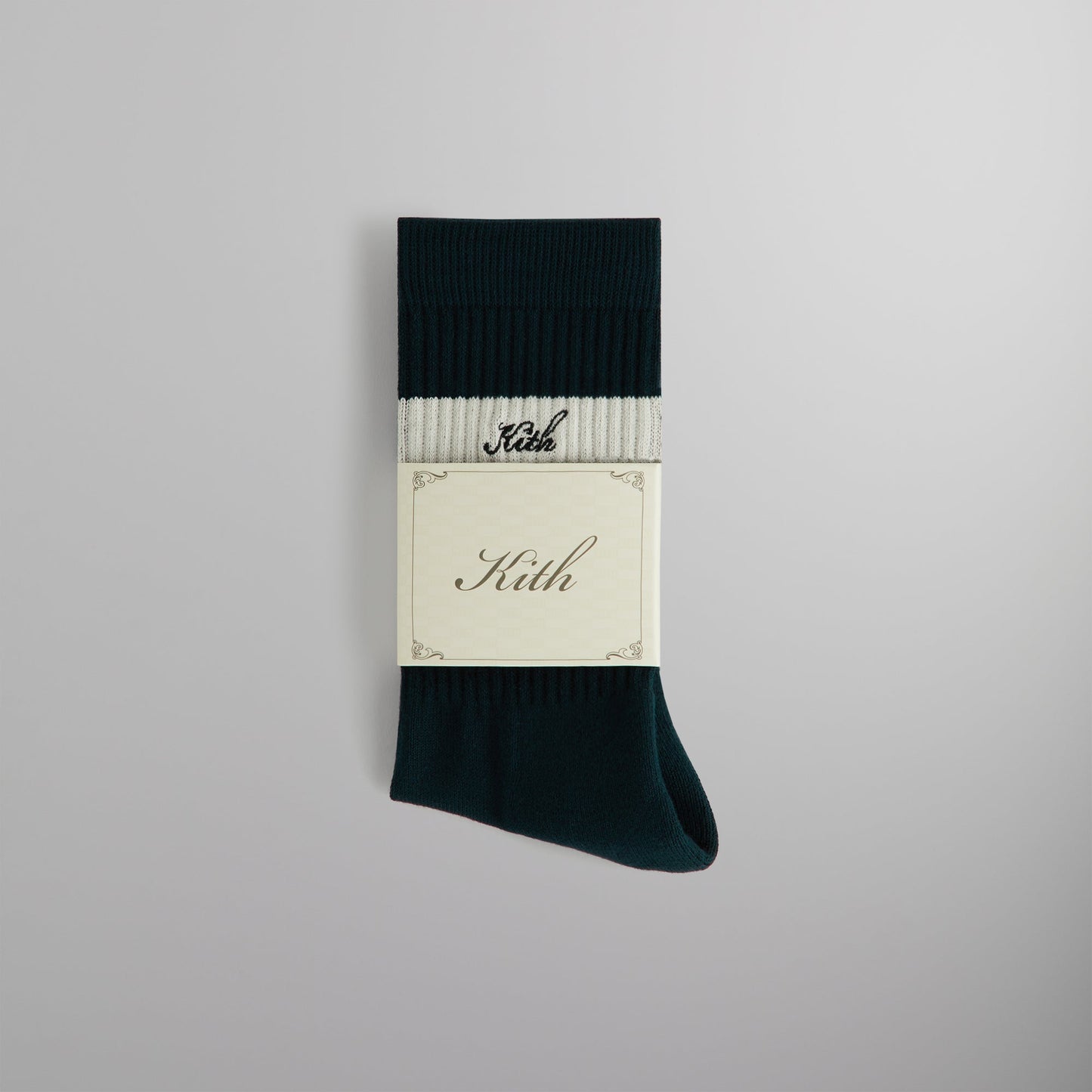 Men Kith Kith Double Stripe Script Embroidered Cotton Crew Socks - Stadium
