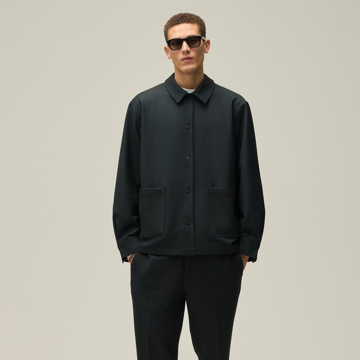 Men Kith Kith Double Weave Boxy Collared Overshirt - Black