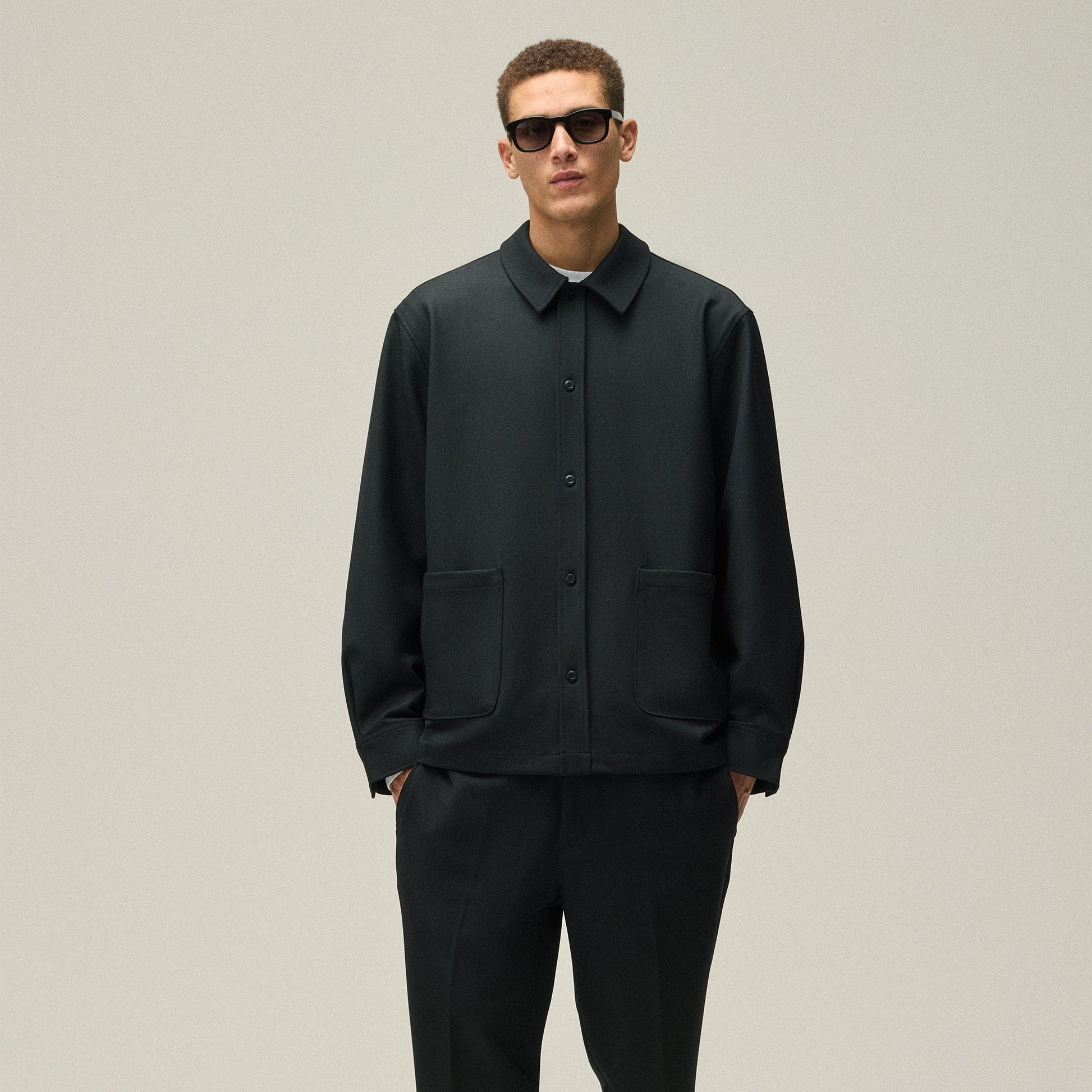 Men Kith Kith Double Weave Boxy Collared Overshirt - Black