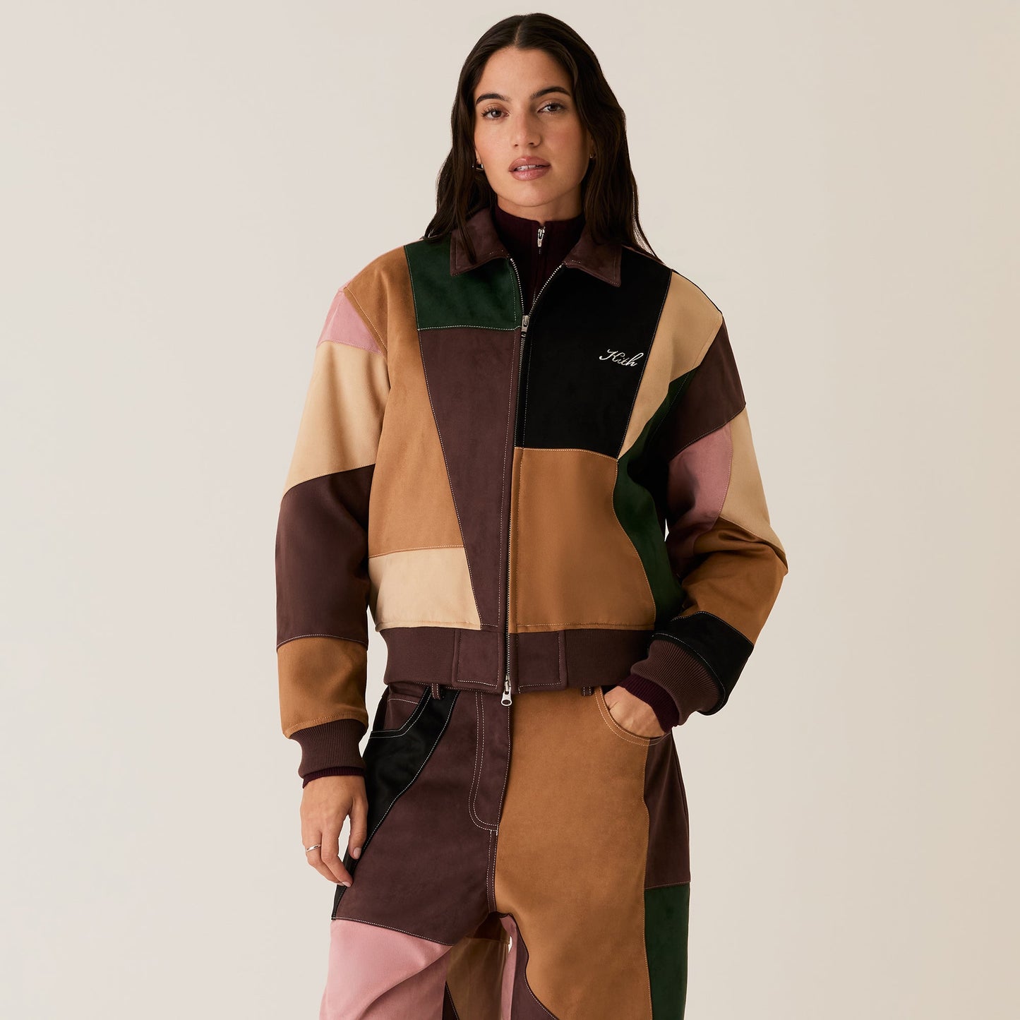Women Kith Kith Women Brisa Patchwork Bomber Jacket - Derby