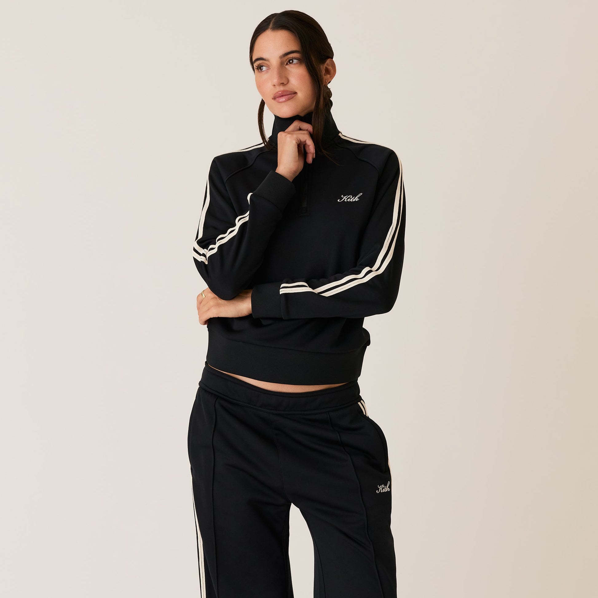 Women Kith Kith Women Everly Tricot Track Quarter Zip - Black