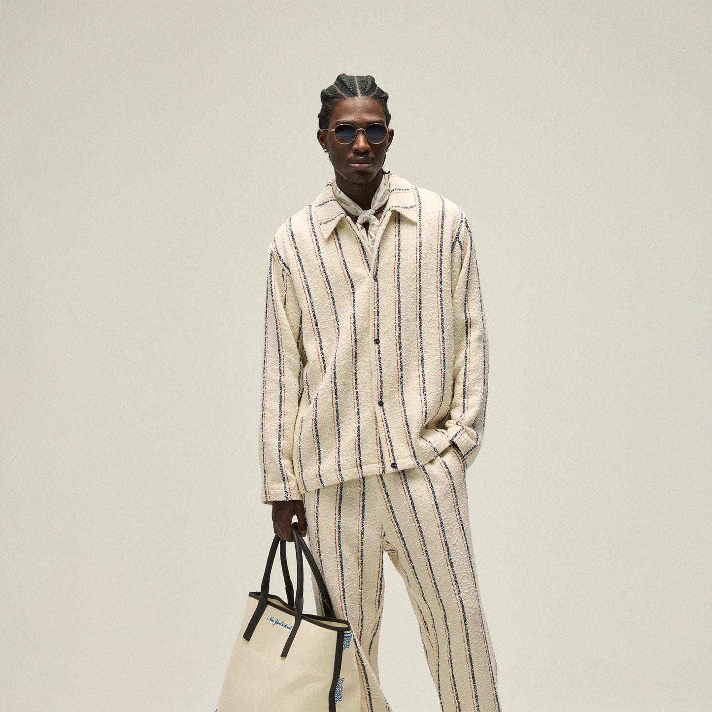 Men Kith Kith Striped Boucle Coaches Jacket - Whisper