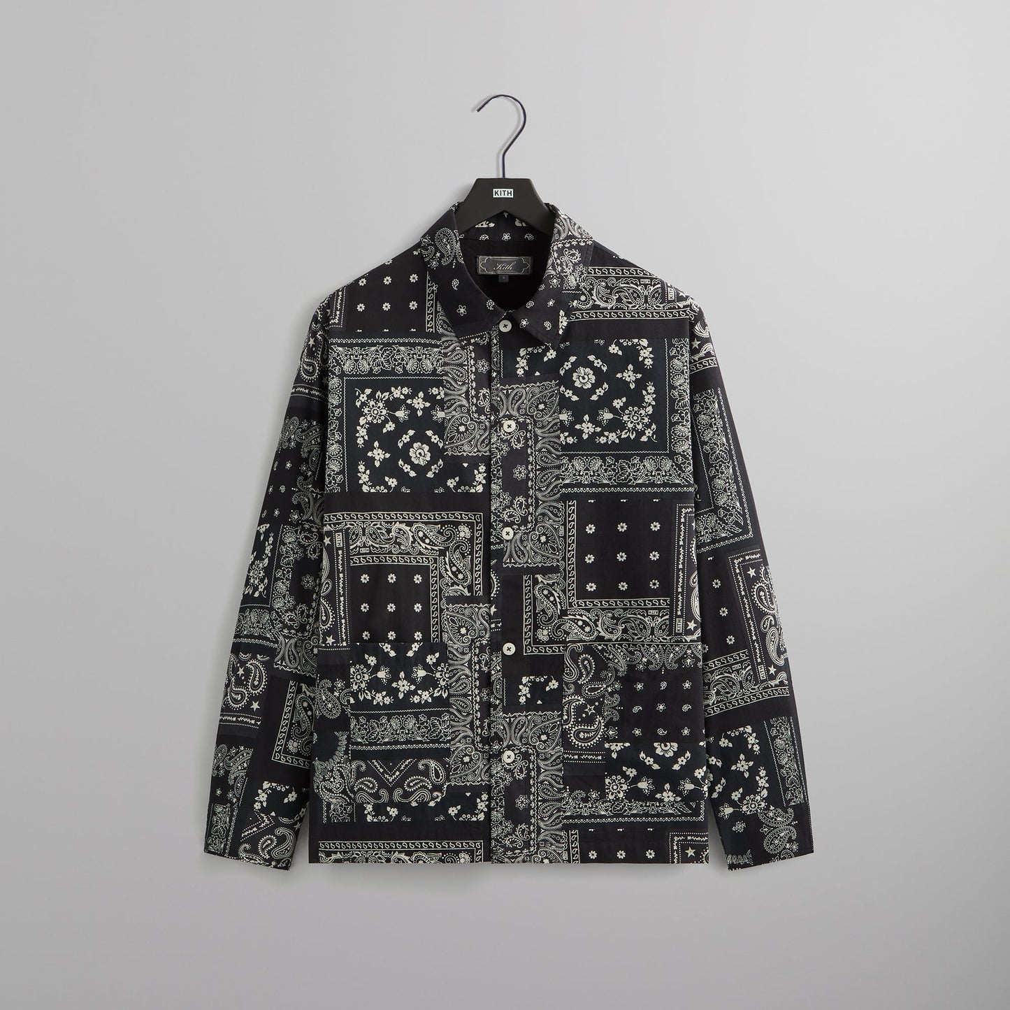 Men Kith Kith Washed Cotton Bandana Boxy Collared Overshirt - Black
