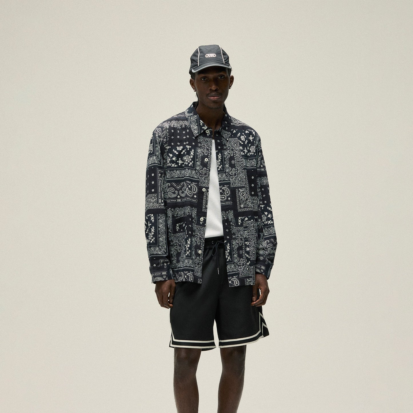 Men Kith Kith Washed Cotton Bandana Boxy Collared Overshirt - Black