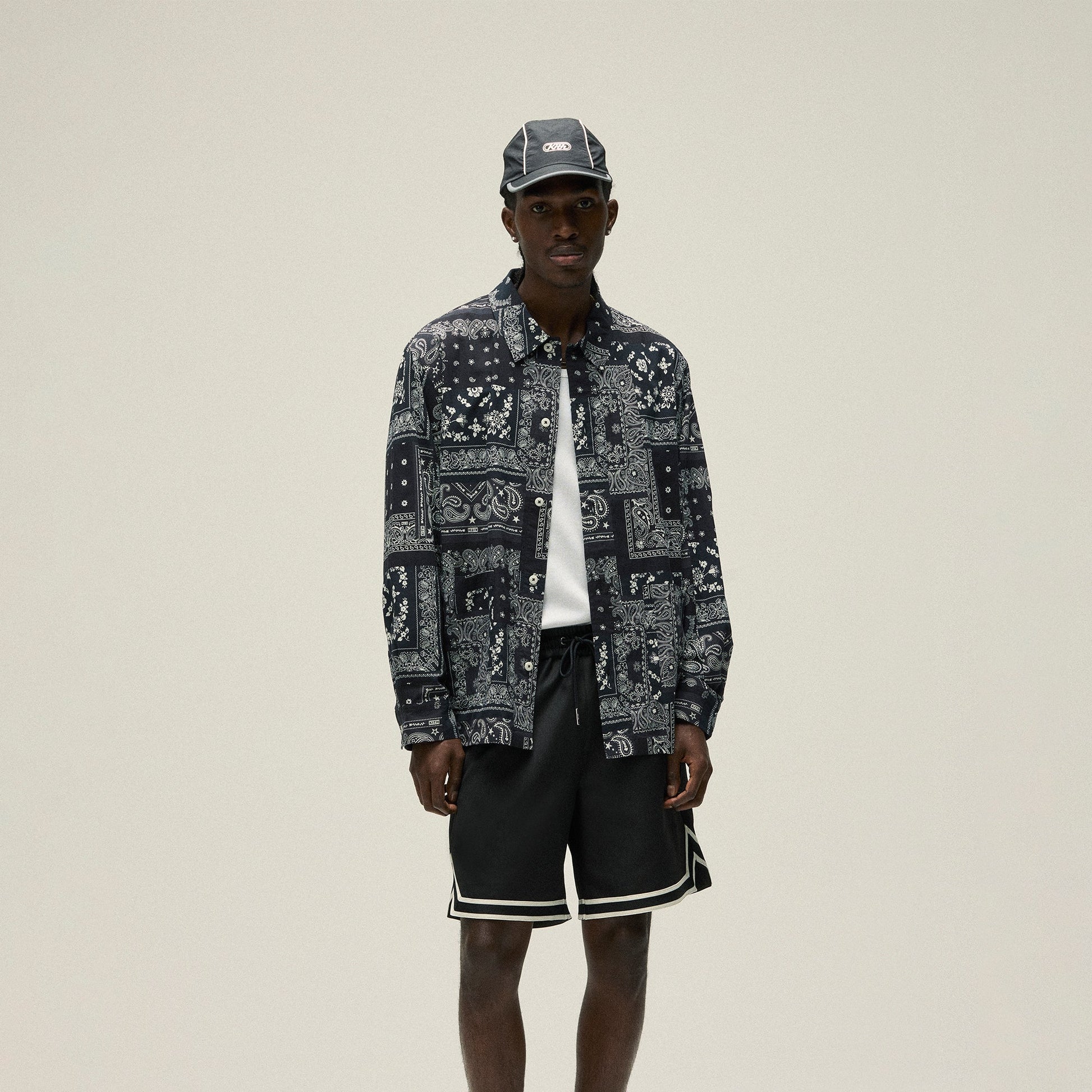 Men Kith Kith Washed Cotton Bandana Boxy Collared Overshirt - Black