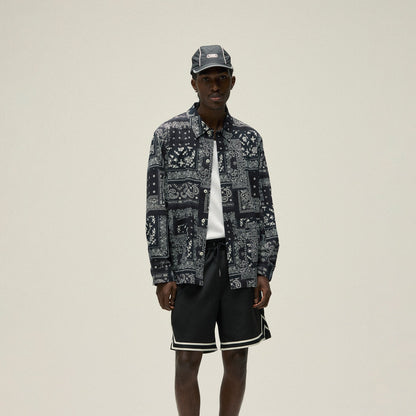 Men Kith Kith Washed Cotton Bandana Boxy Collared Overshirt - Black