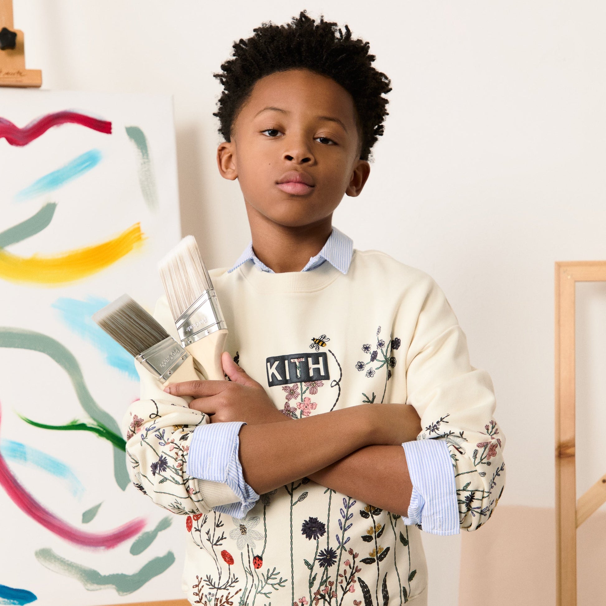 Kids Kith Kith Kids Floral Nelson Crewneck - Sandrift