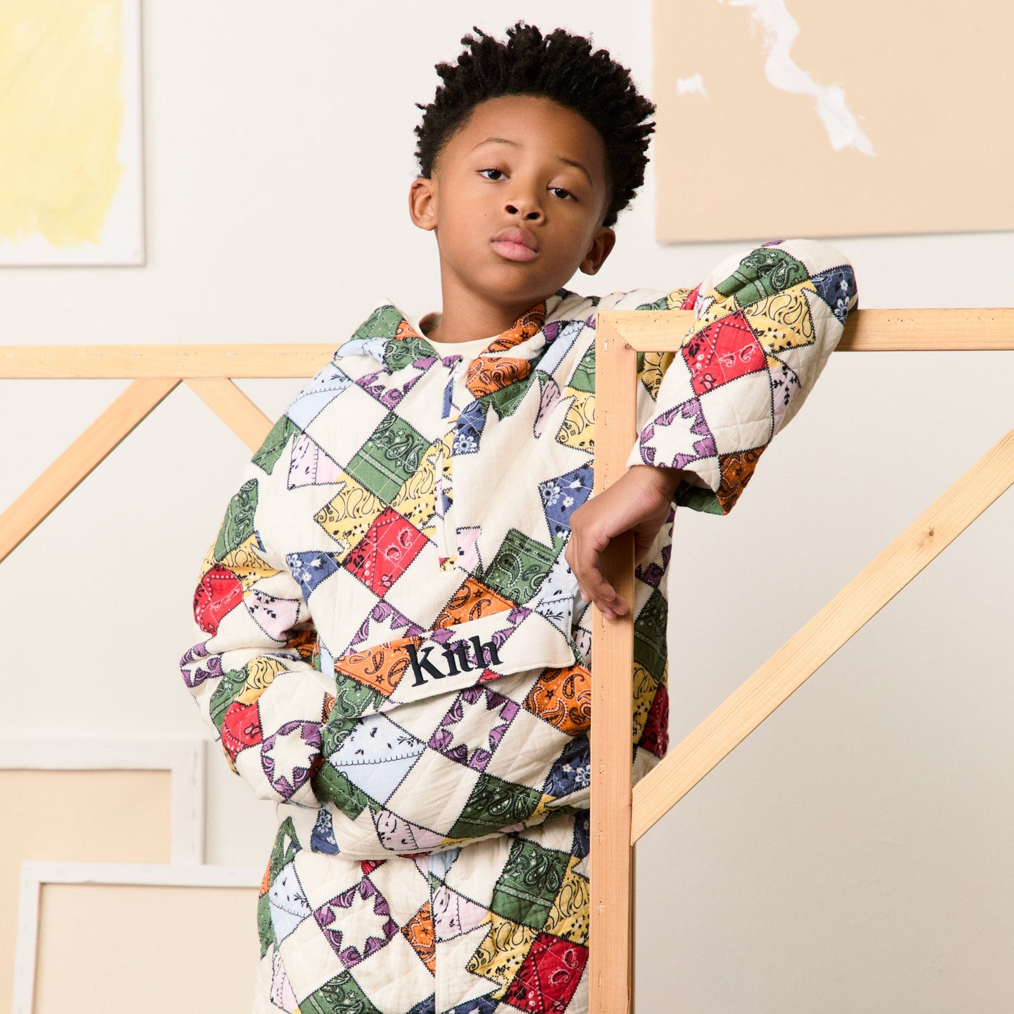 Kids Kith Kith Kids Quilted Patchwork Harrison Pullover - Sandrift