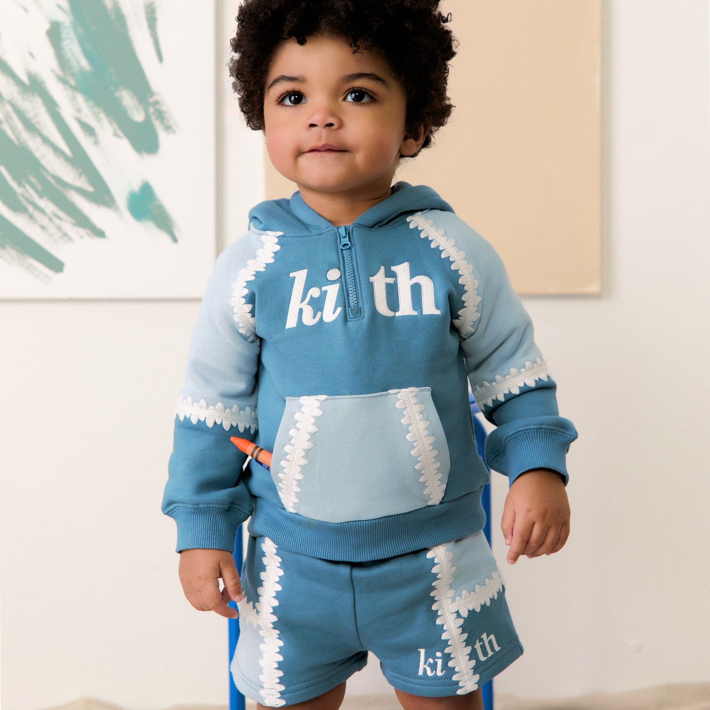 Kids Kith Kith Baby Color-Blocked Vale Nelson Quarter Zip Hoodie - Farrow