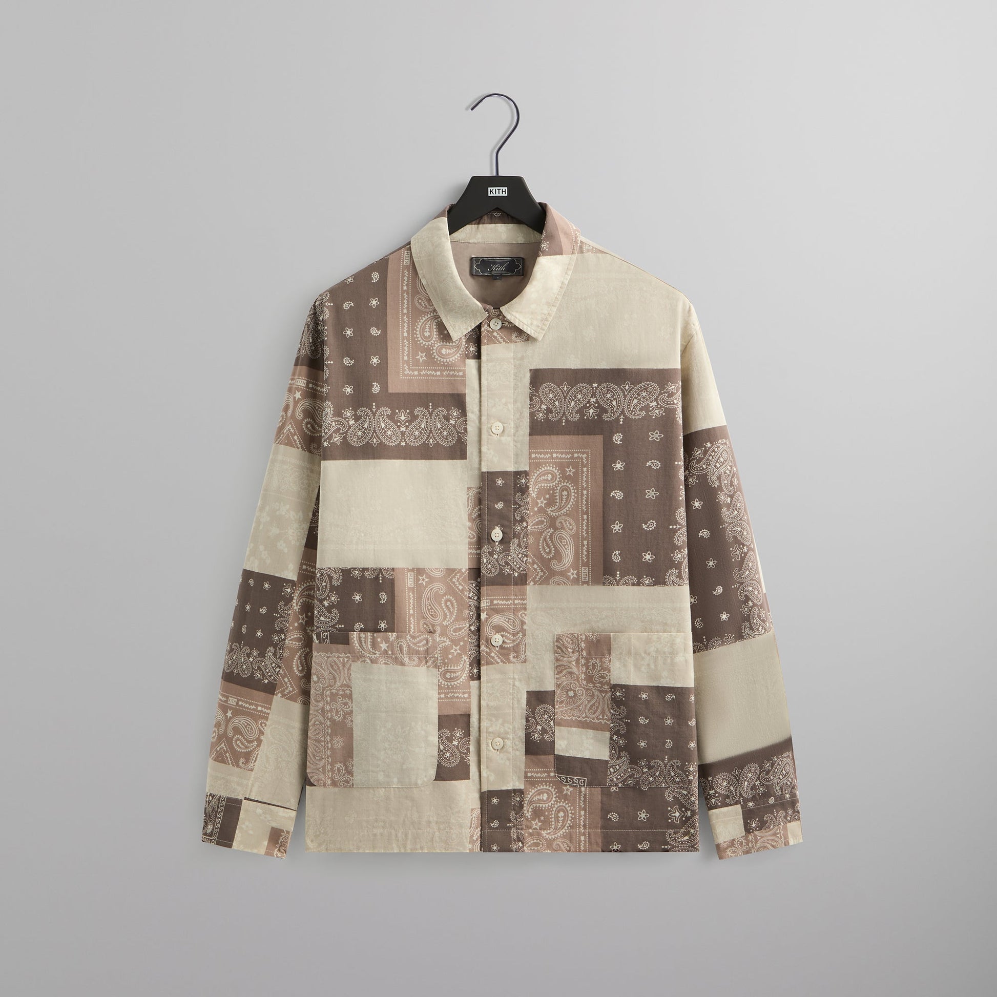 Men Kith Kith Washed Cotton Bandana Boxy Collared Overshirt - Overcast
