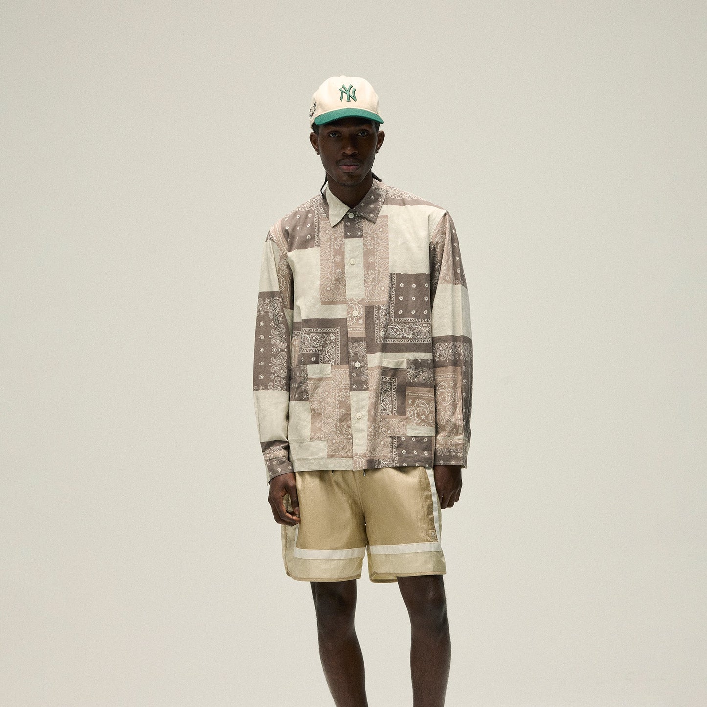 Men Kith Kith Washed Cotton Bandana Boxy Collared Overshirt - Overcast