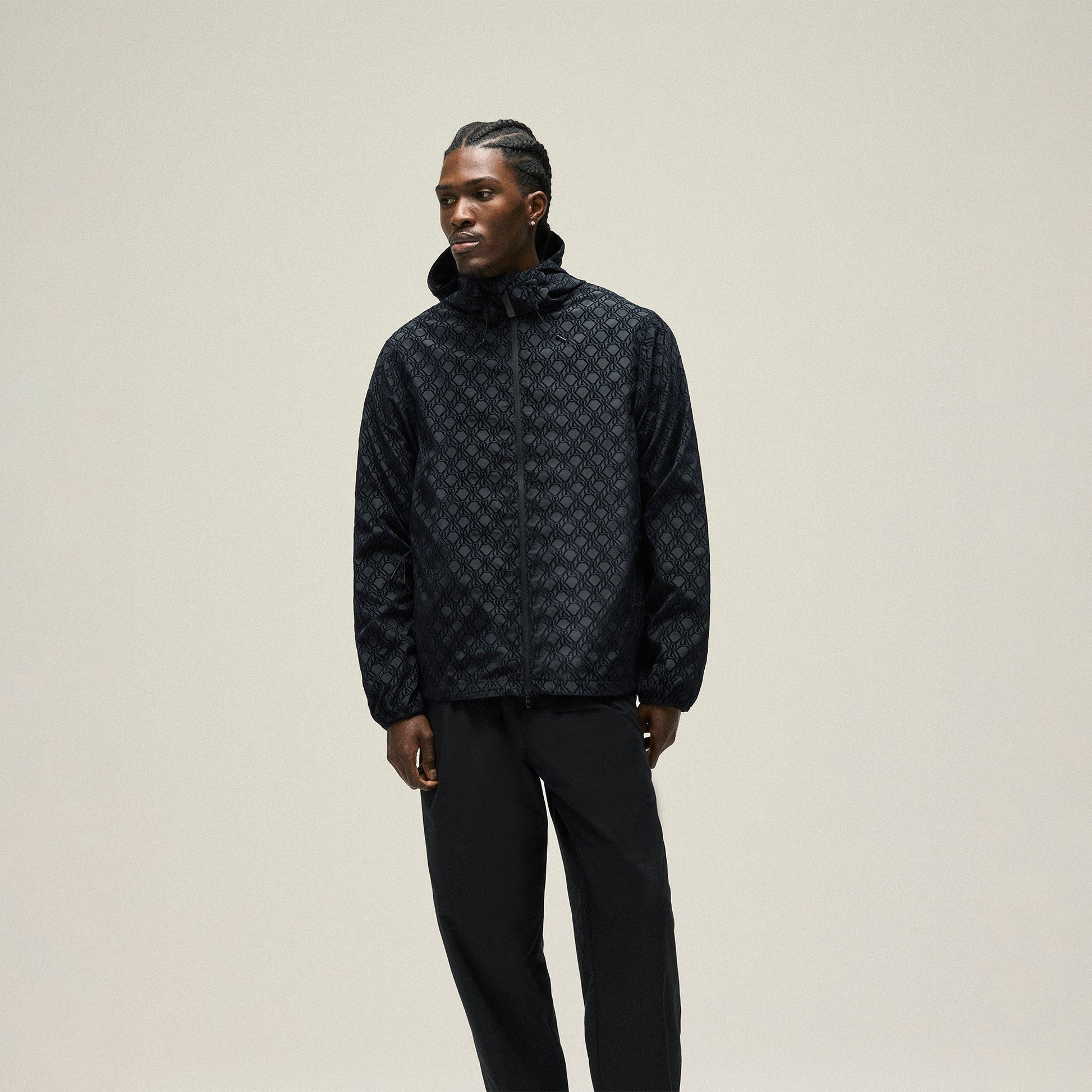 Men Kith Kith Flocked Crest Damien Windbreaker - Black