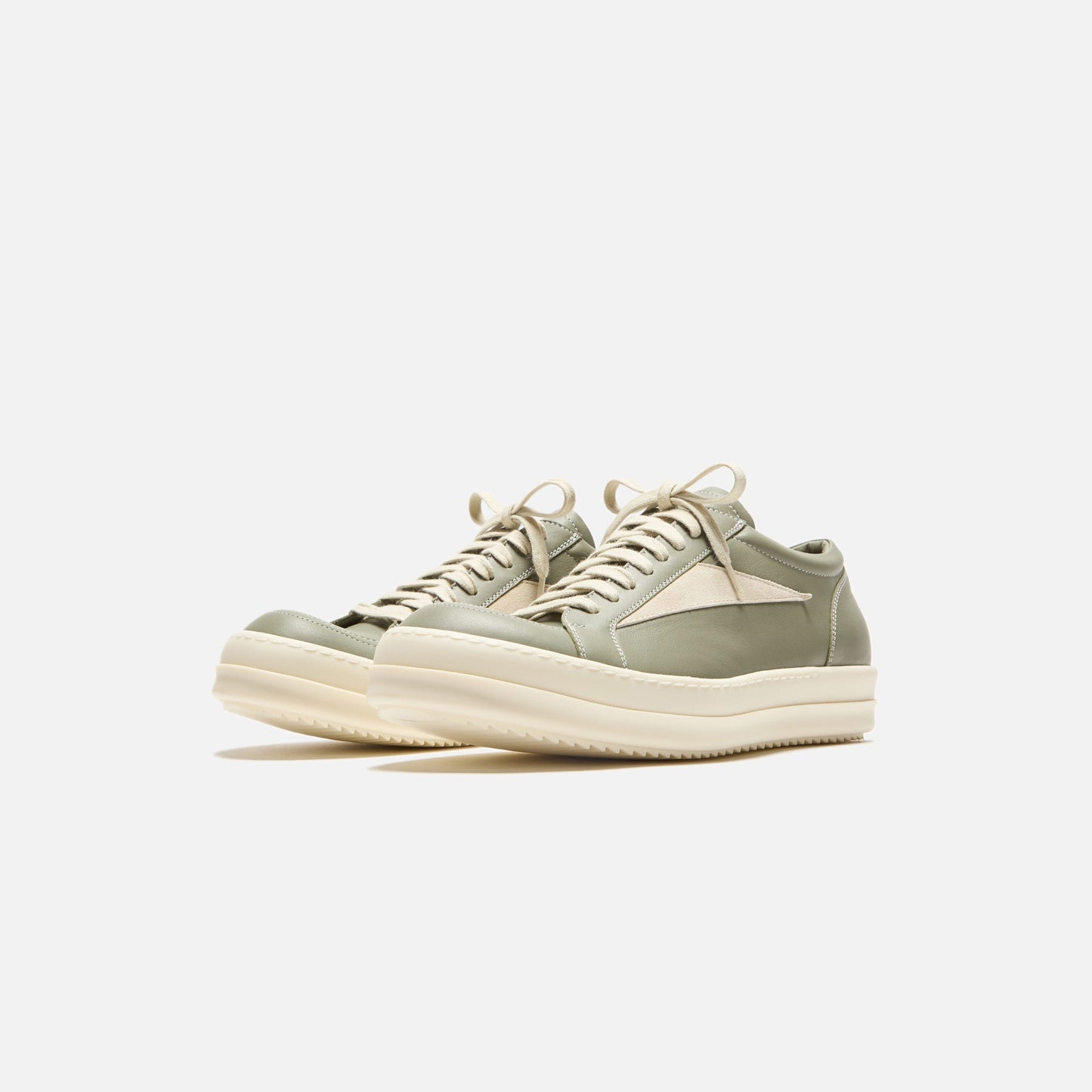 Men Kith Rick Owens Vintage Sneaker - Scarpe In Pelle Celadon / Milk / Milk