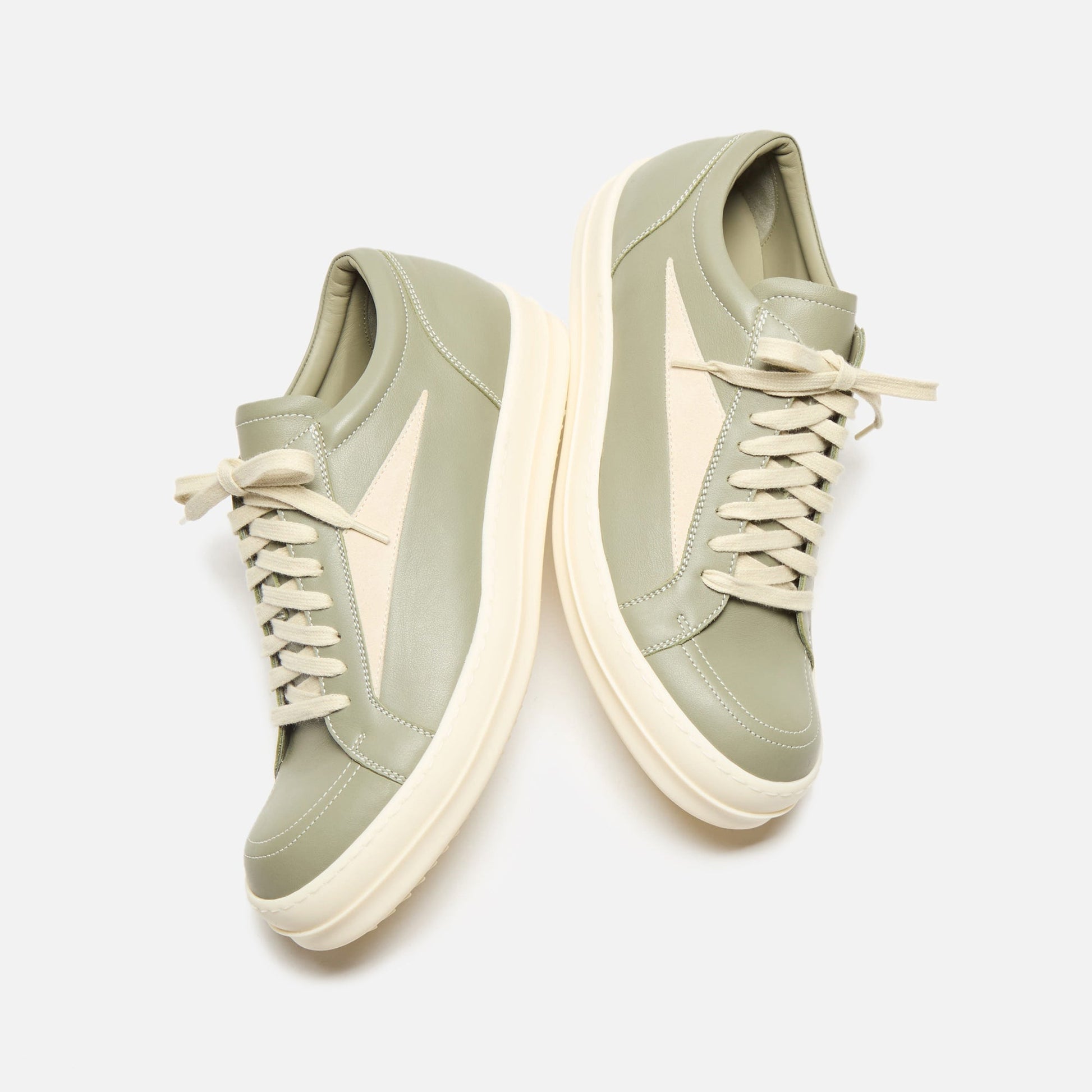 Men Kith Rick Owens Vintage Sneaker - Scarpe In Pelle Celadon / Milk / Milk
