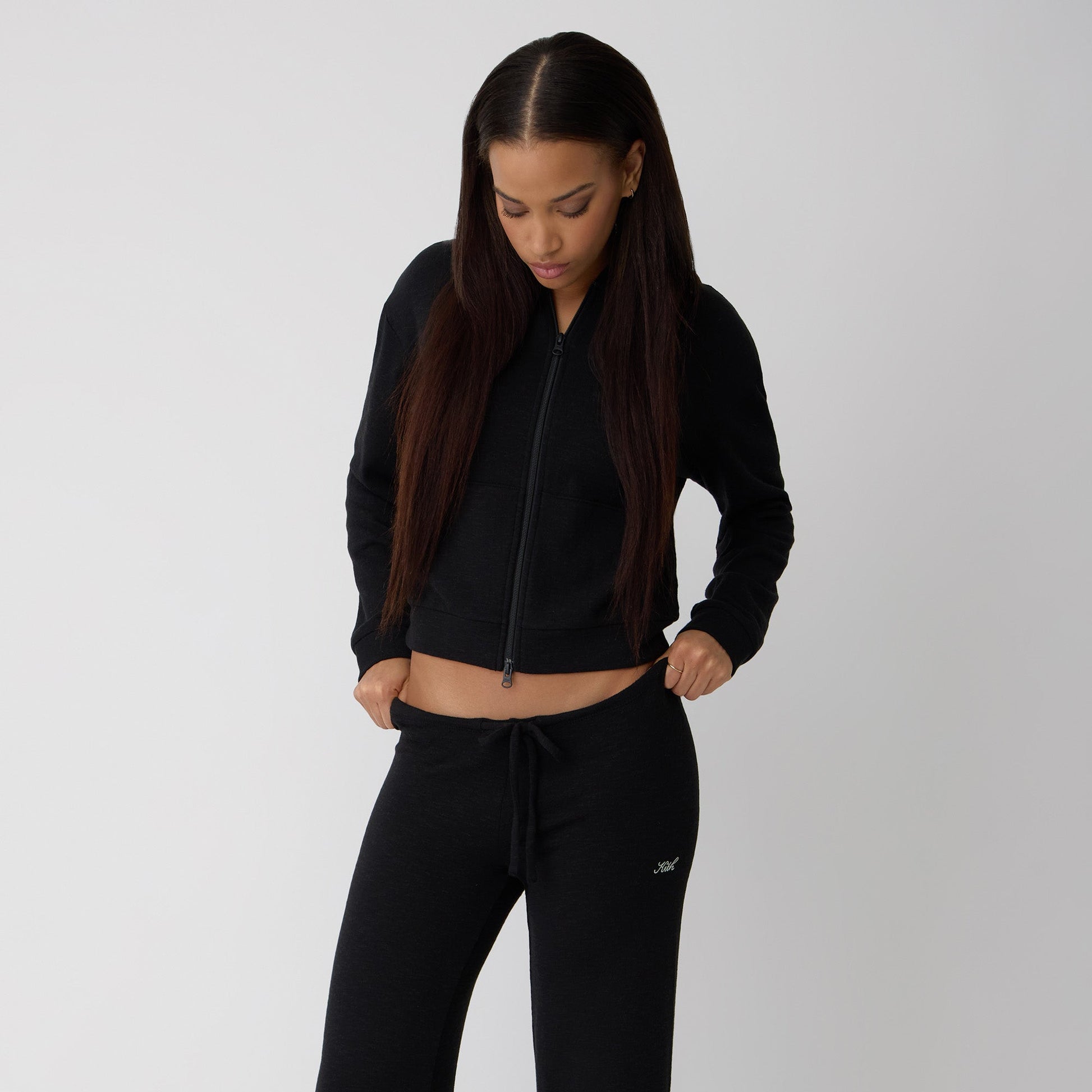 Women Kith Kith Women Leary Lounge Zip Hoodie - Black