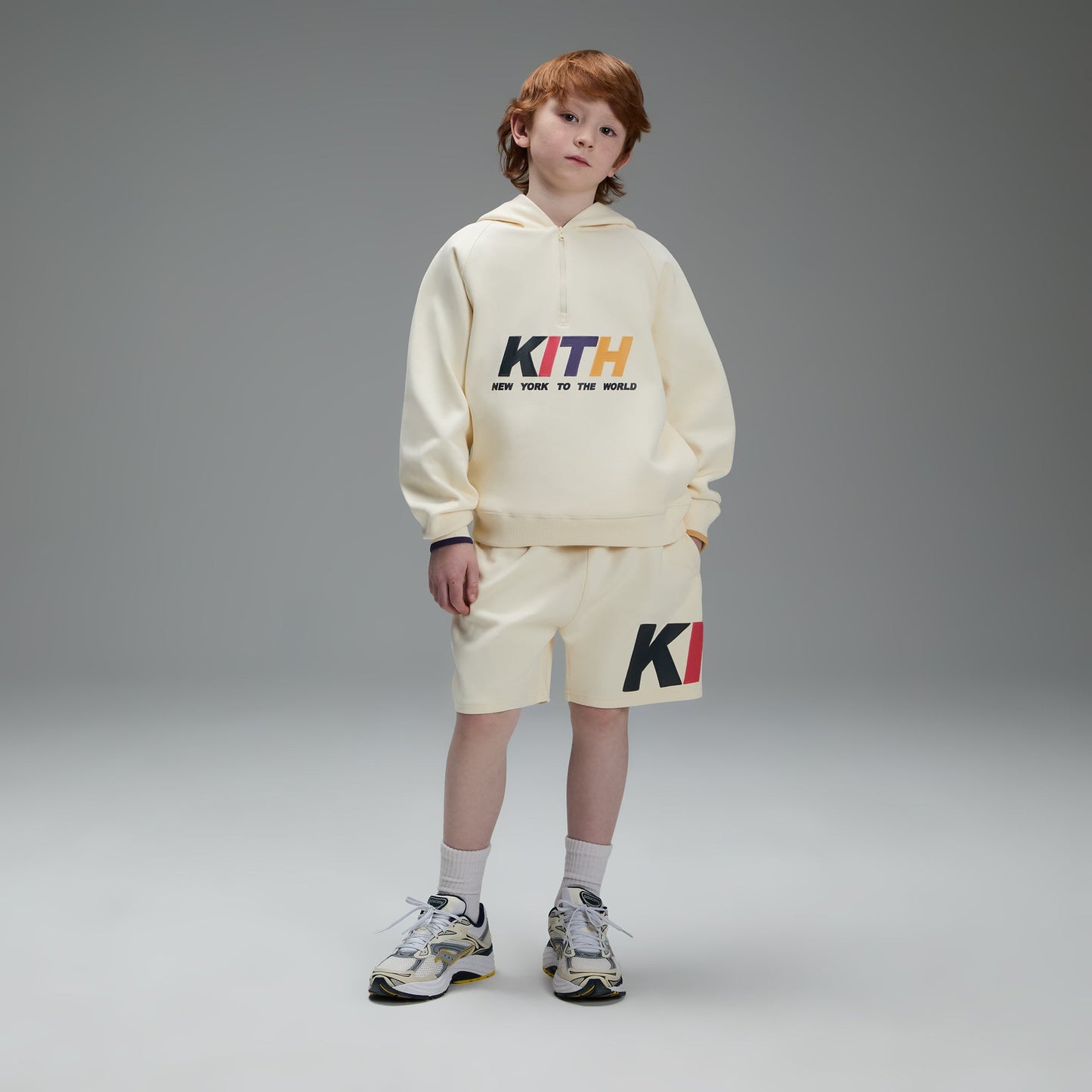 Kids Kith Kith Kids New York Quarter Zip Hoodie - Sandrift