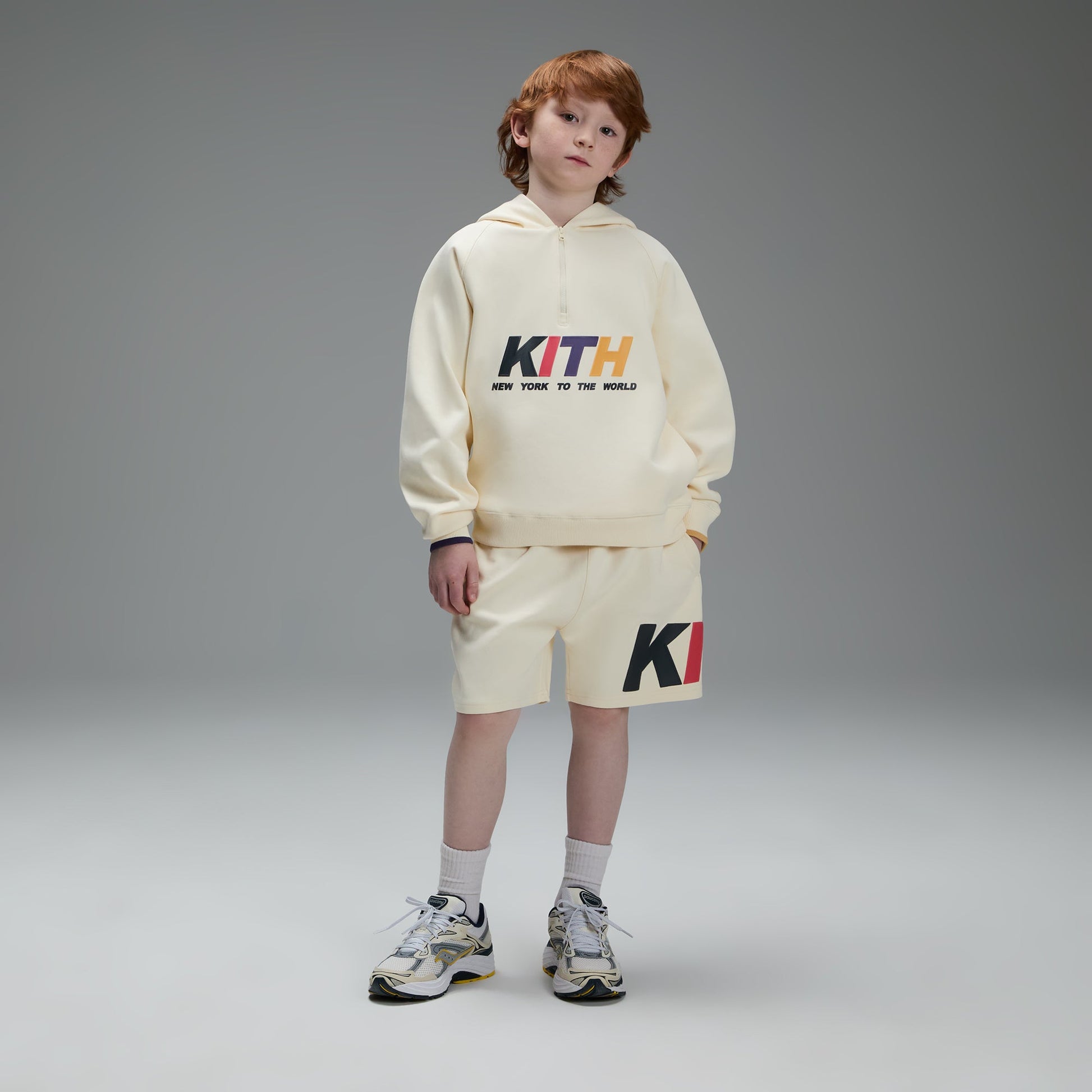 Kids Kith Kith Kids New York Quarter Zip Hoodie - Sandrift