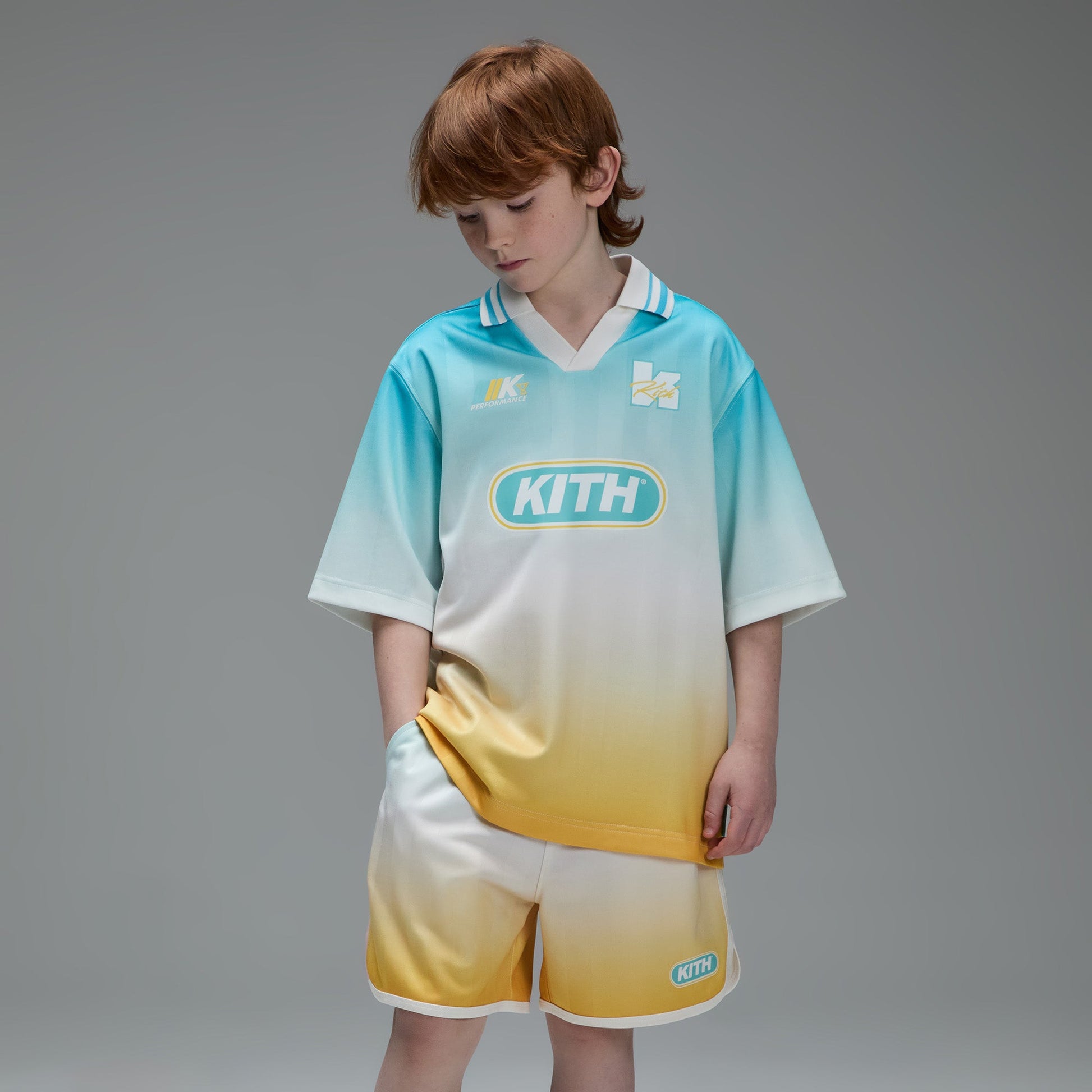 Kids Kith Kith Kids Gradient Soccer Jordan Short - Dusty Aqua