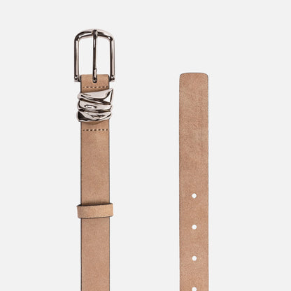 Women Kith Black Suede Studio Boyfriend Belt - Sand Suede / Silver Hardware