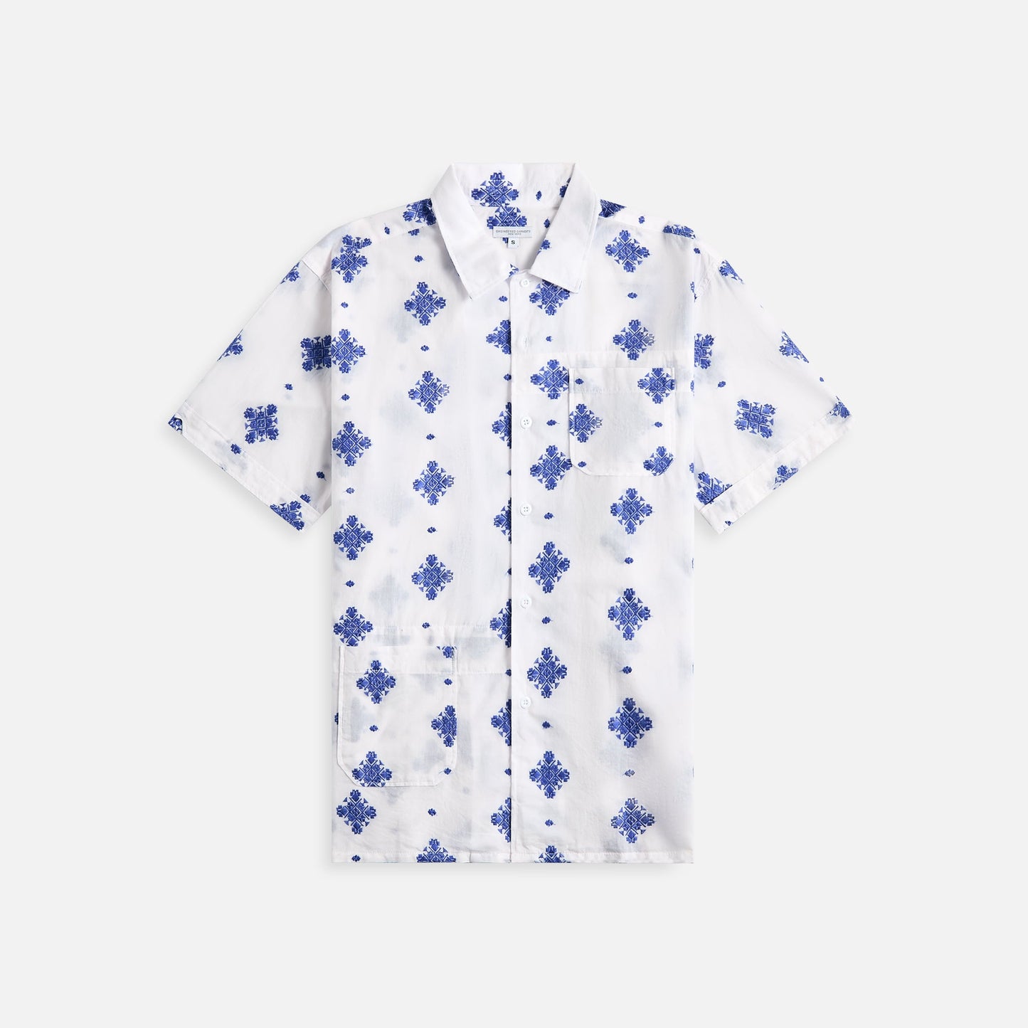 Men Kith Engineered Garments Camp Shirt - White CP Crest Embroidery Sheeting