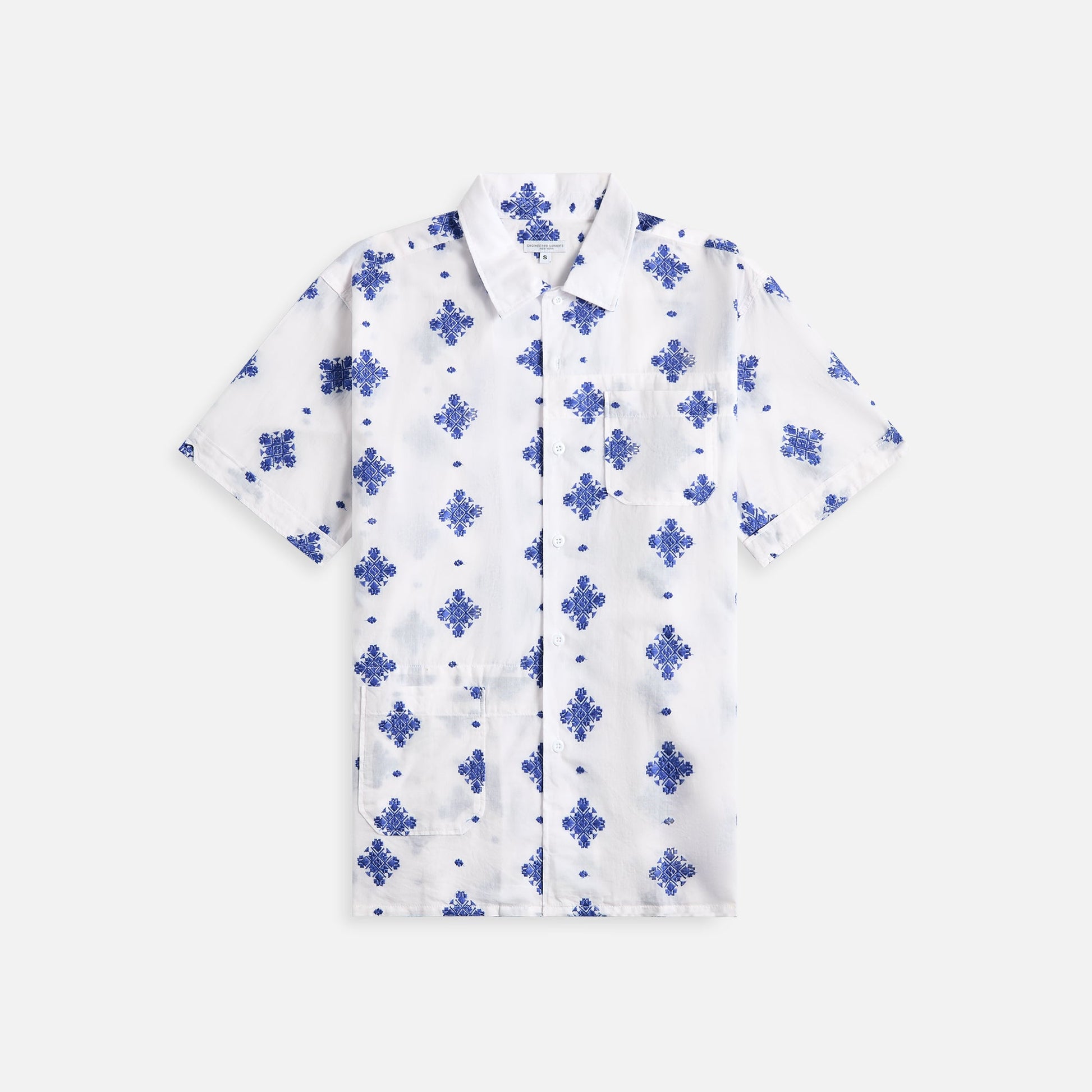 Men Kith Engineered Garments Camp Shirt - White CP Crest Embroidery Sheeting