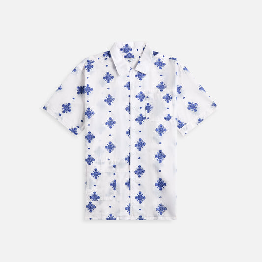 Men Kith Engineered Garments Camp Shirt - White CP Crest Embroidery Sheeting