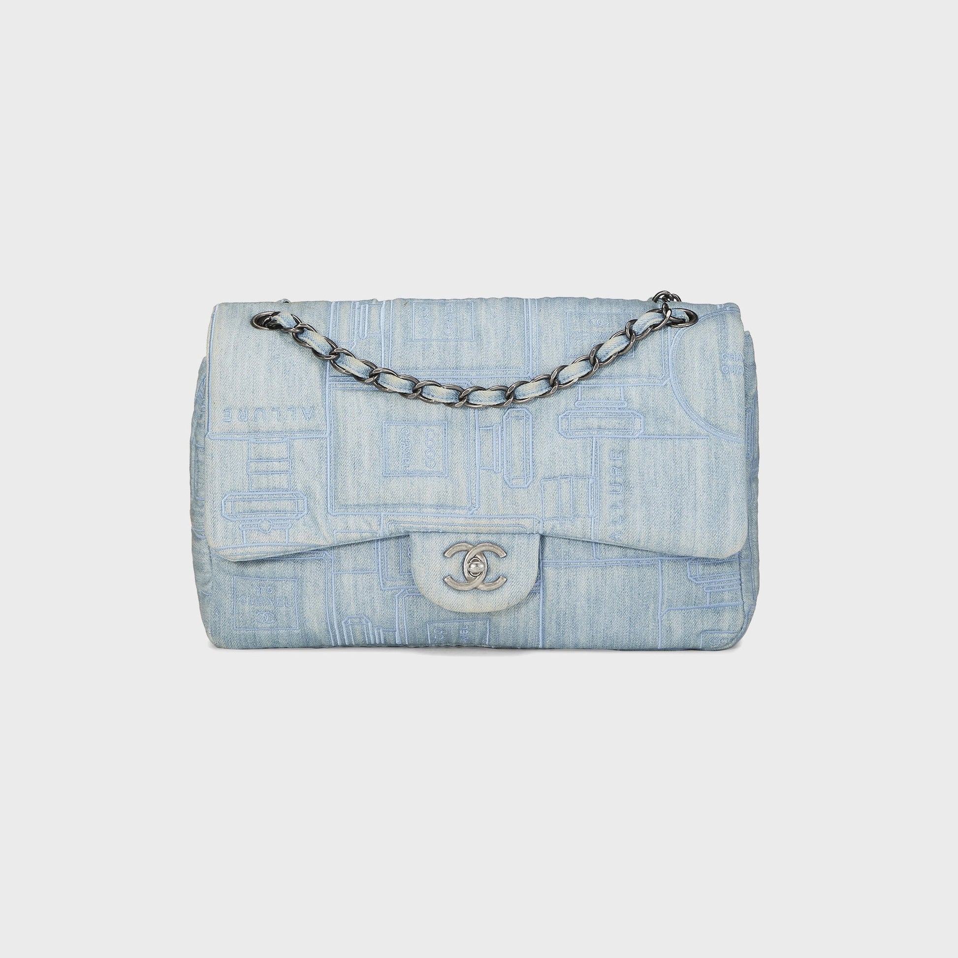 Women Kith WGACA Chanel Blue Denim Perfume Half Flap Jumbo Bag - Blue Denim