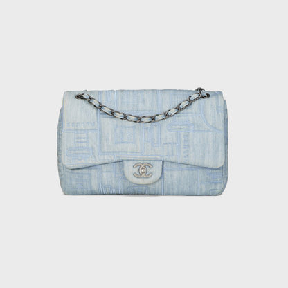 Women Kith WGACA Chanel Blue Denim Perfume Half Flap Jumbo Bag - Blue Denim