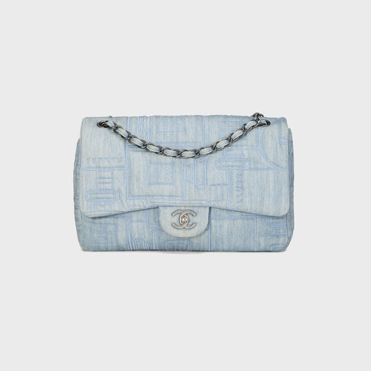 Women Kith WGACA Chanel Blue Denim Perfume Half Flap Jumbo Bag - Blue Denim