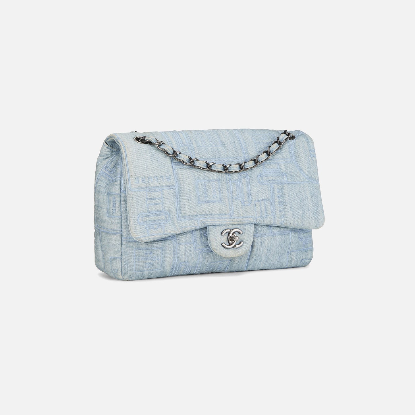 Women Kith WGACA Chanel Blue Denim Perfume Half Flap Jumbo Bag - Blue Denim