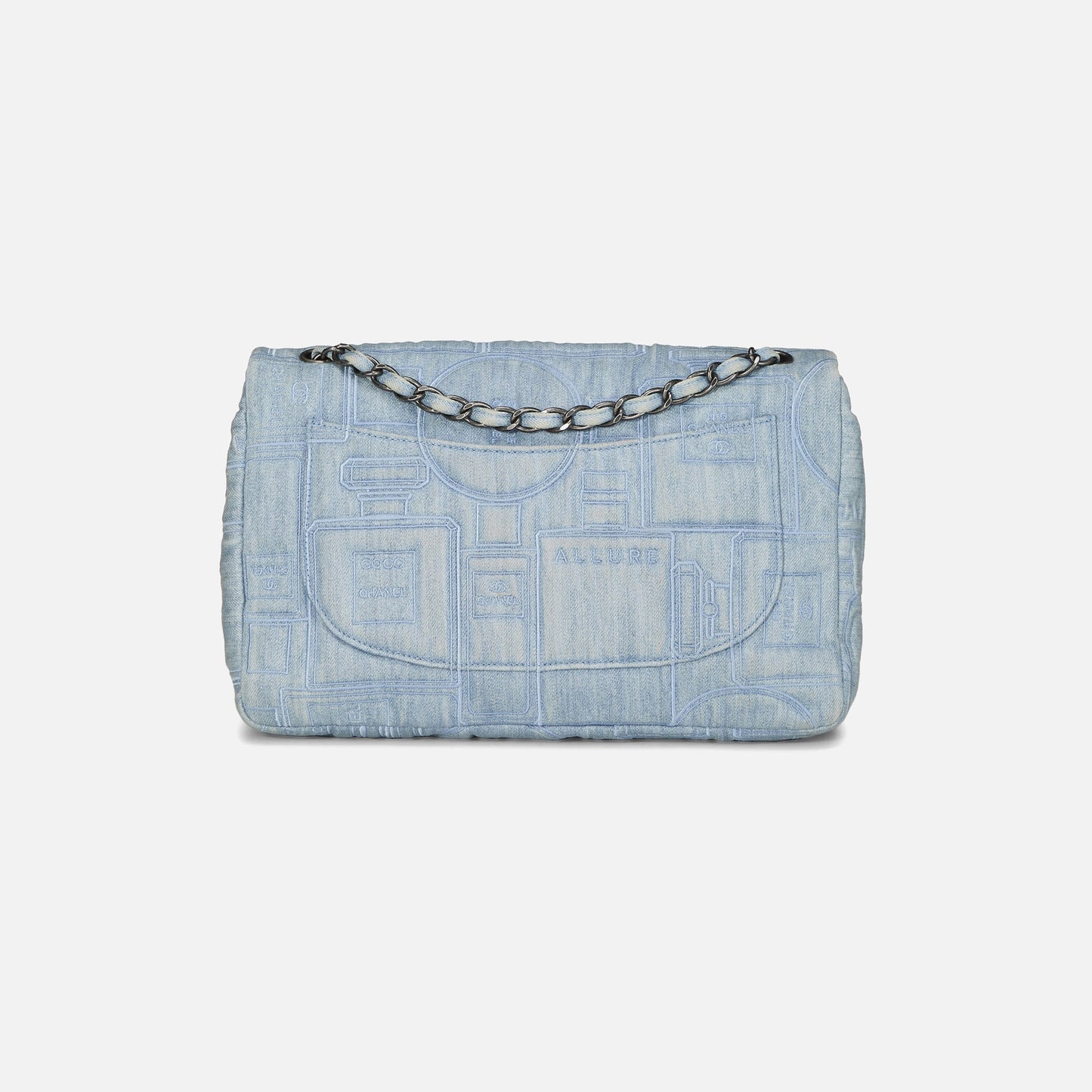 Women Kith WGACA Chanel Blue Denim Perfume Half Flap Jumbo Bag - Blue Denim