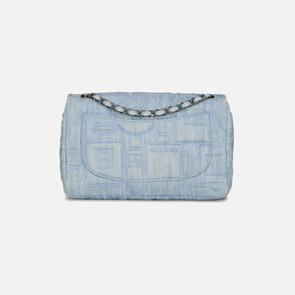 Women Kith WGACA Chanel Blue Denim Perfume Half Flap Jumbo Bag - Blue Denim
