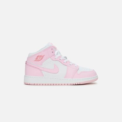 Kids Kith Jordan GS Air Jordan 1 Mid - Pink Foam / White / Fire Red