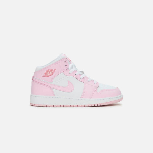 Kids Kith Jordan GS Air Jordan 1 Mid - Pink Foam / White / Fire Red