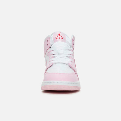 Kids Kith Jordan GS Air Jordan 1 Mid - Pink Foam / White / Fire Red
