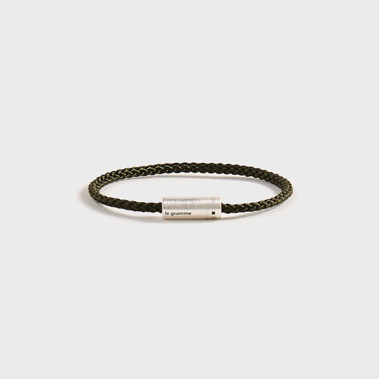 Men Kith Le Gramme 7g Brushed Khaki Nato Cable Bracelet - Silver / Khaki