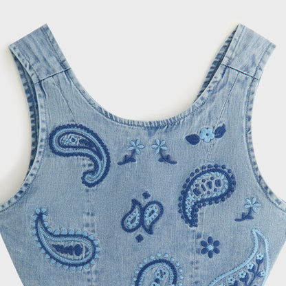 Kids Kith Kith Kids Floral Paisley Chambray Dress - Kent Light Wash