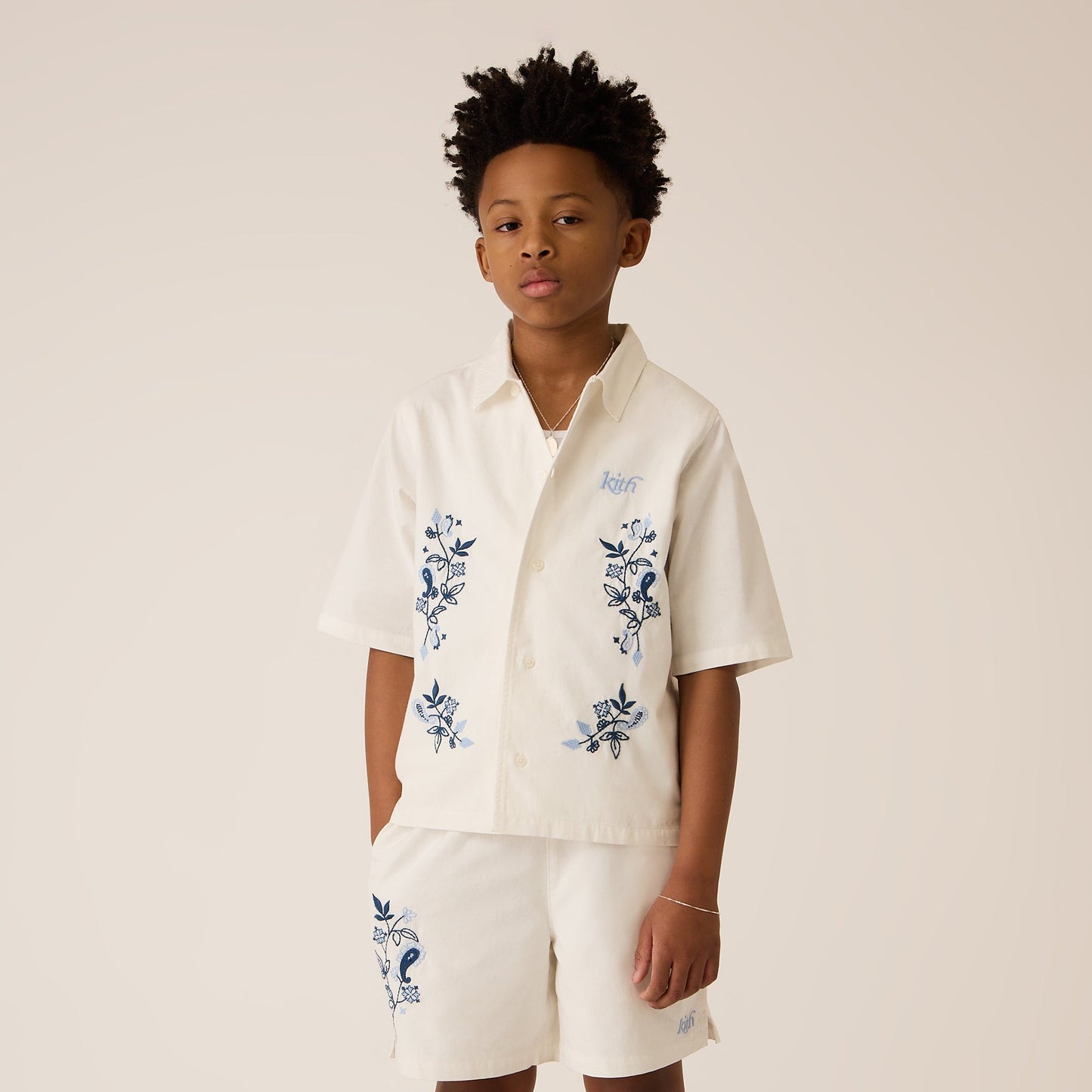 Kids Kith Kith Kids Novelty Embroidered Thompson Camp Short - White