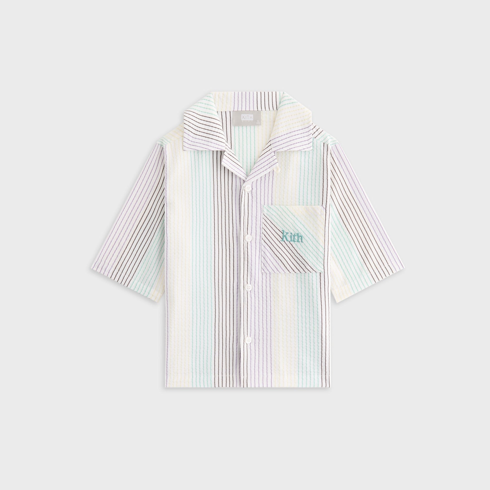 Kids Kith Kith Kids Striped Thompson Camp Shirt - Mykonos