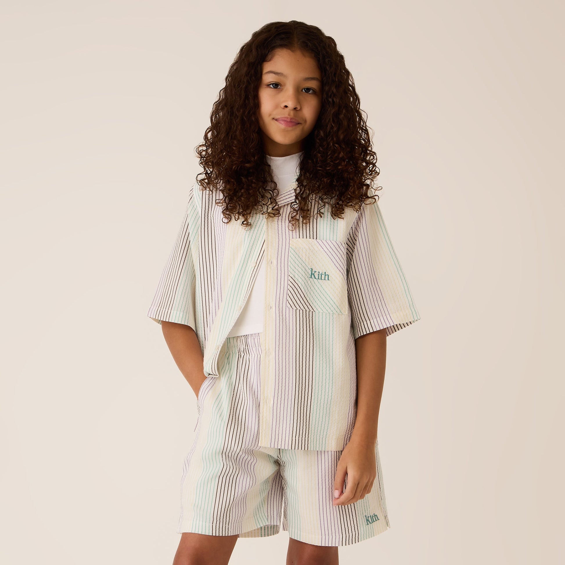 Kids Kith Kith Kids Striped Thompson Camp Shirt - Mykonos