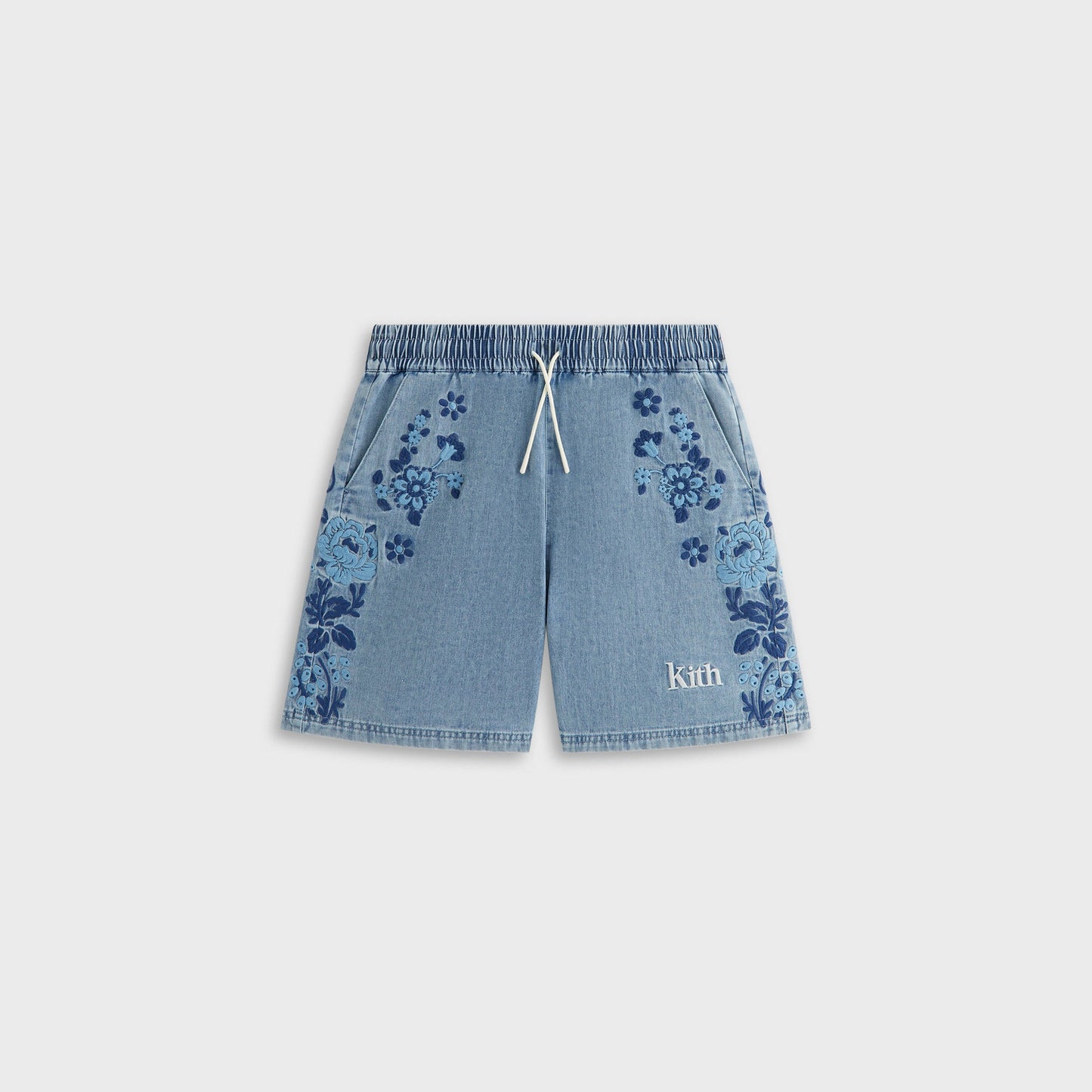 Kids Kith Kith Kids Floral Paisley Chambray Apollo Short - Kent Light Wash