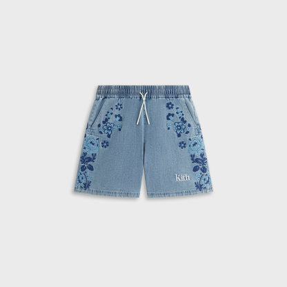 Kids Kith Kith Kids Floral Paisley Chambray Apollo Short - Kent Light Wash