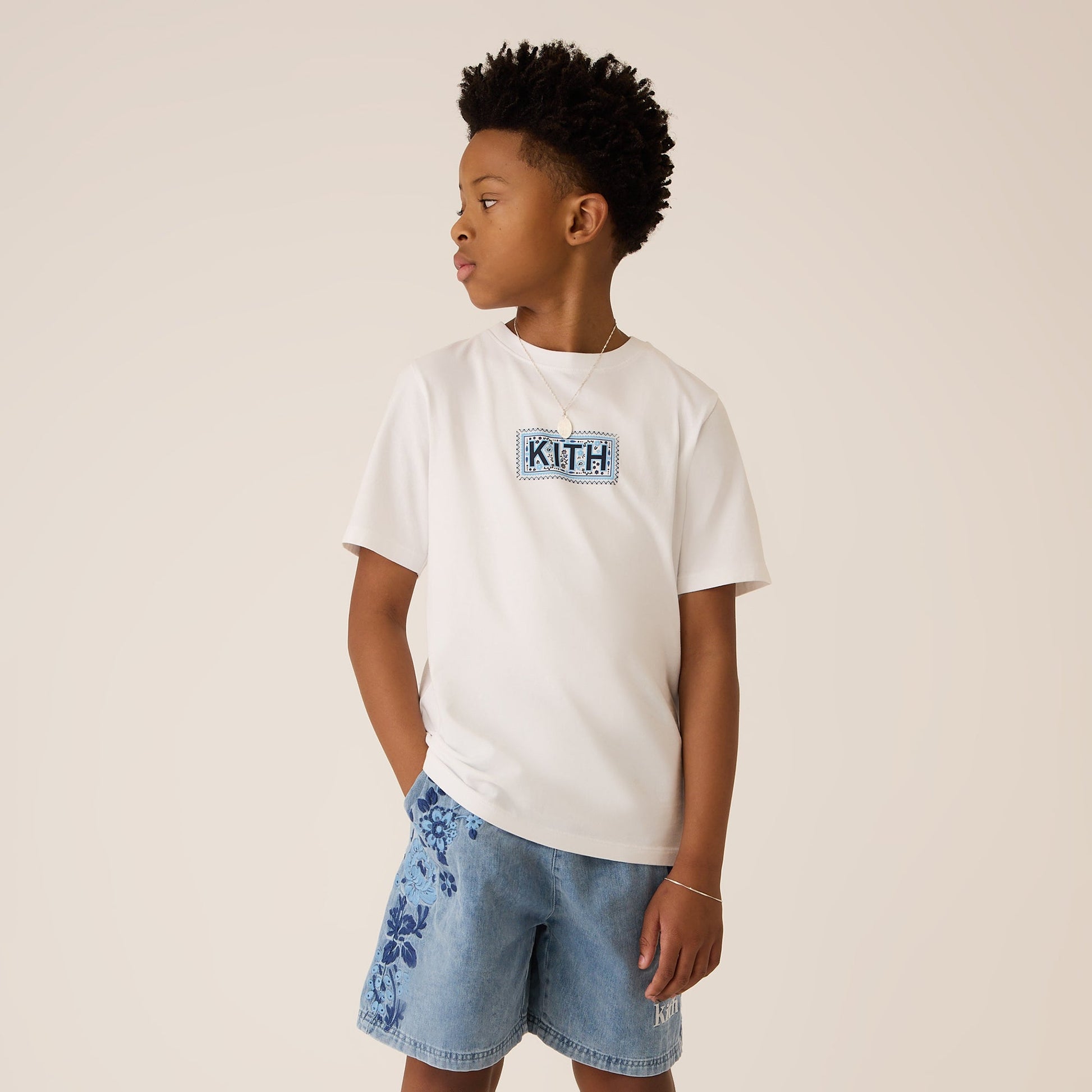 Kids Kith Kith Kids Floral Paisley Chambray Apollo Short - Kent Light Wash