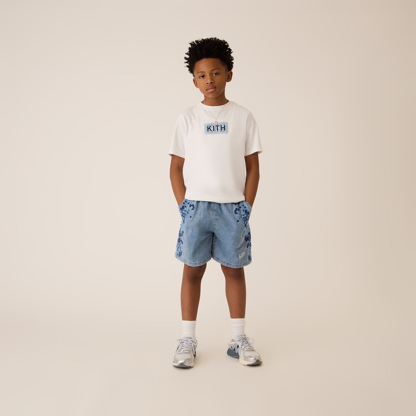 Kids Kith Kith Kids Floral Paisley Chambray Apollo Short - Kent Light Wash