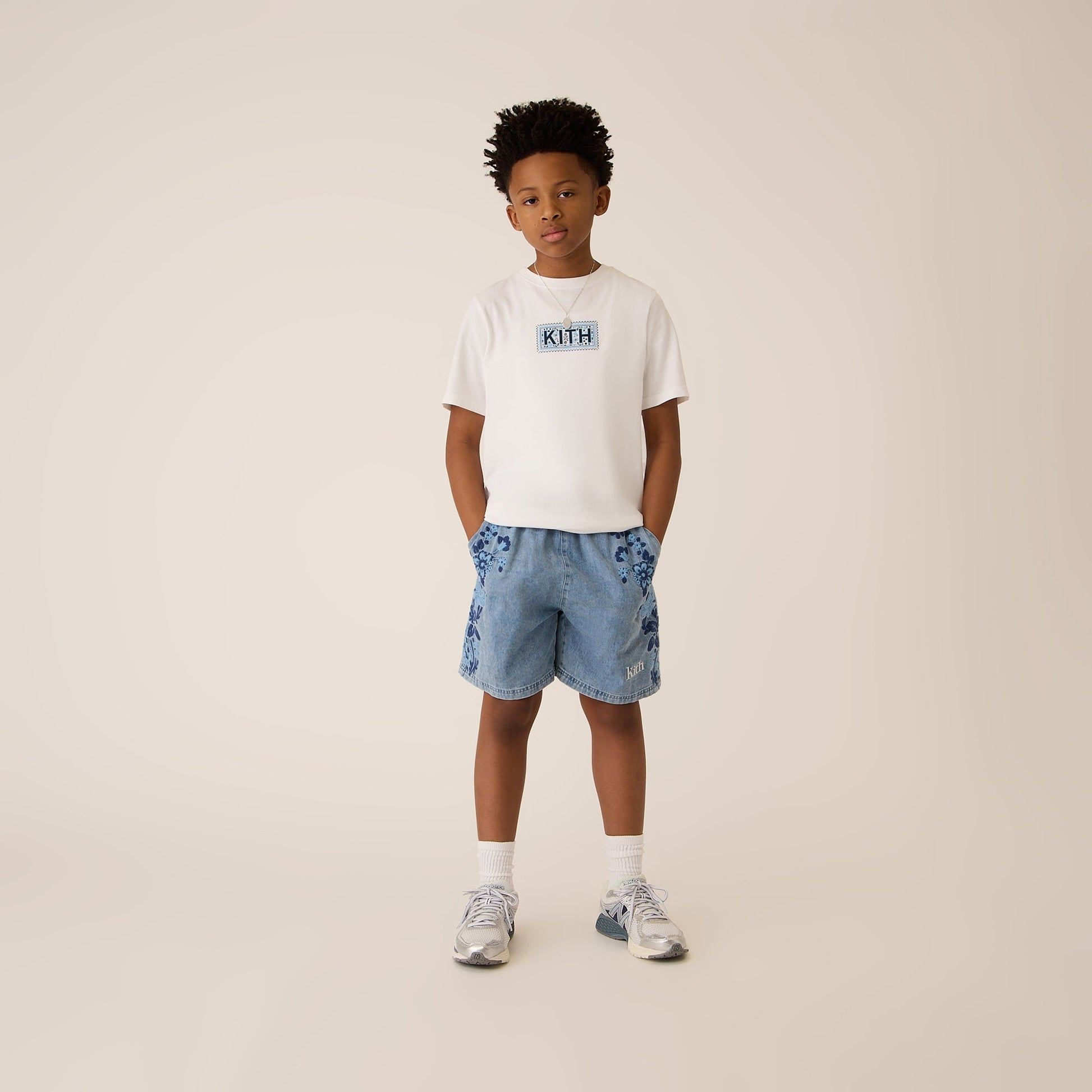 Kids Kith Kith Kids Floral Paisley Chambray Apollo Short - Kent Light Wash